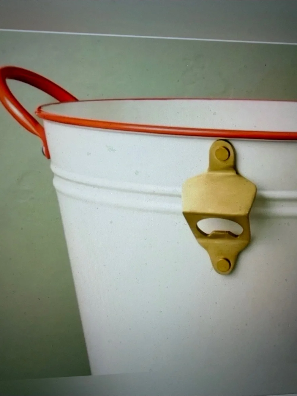 NWT Hearth & Hand off white Beverage Tub with orange Handles and Bottle Opener